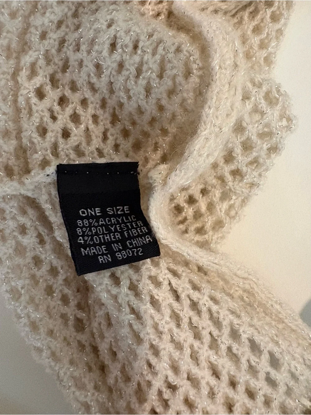 White Glitter Knit Crochet Infinity Scarf